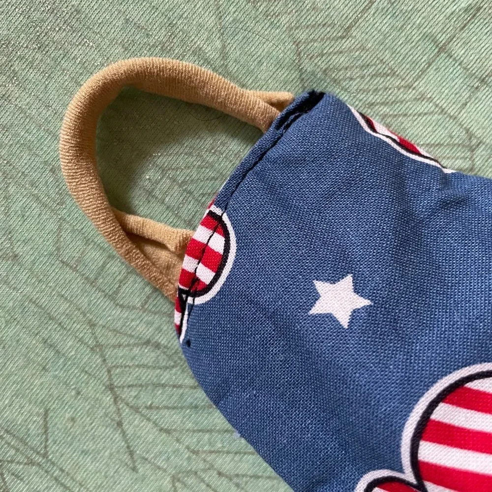 Patriotic Mickey Mouse ears handmade cloth face mask with soft stretchy ear loop